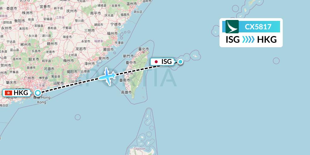 CX5817 Cathay Pacific Flight Map: Ishigaki to Hong Kong