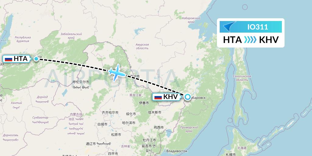 IO311 IrAero Flight Map: Chita to Khabarovsk