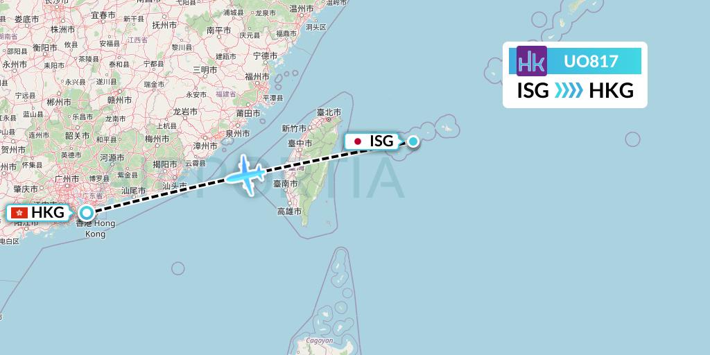 UO817 Hong Kong Express Flight Map: Ishigaki to Hong Kong