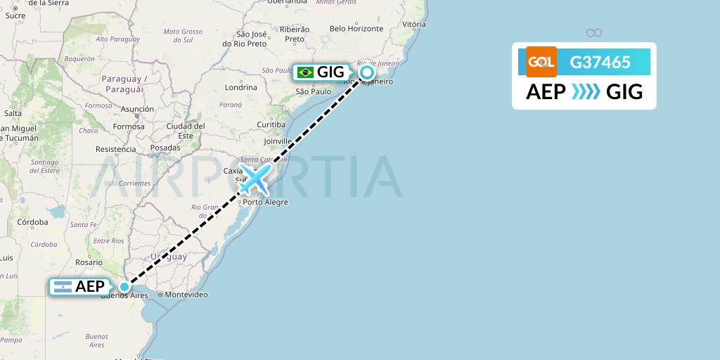 G37465 GOL Transportes Aeros Flight Map: Buenos Aires to Rio de Janeiro
