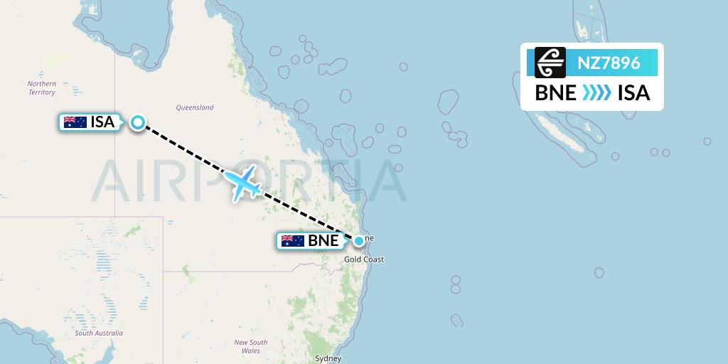 NZ7896 Air New Zealand Flight Map: Brisbane to Mount Isa