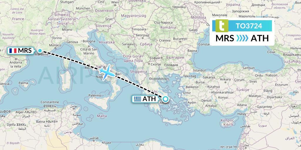 TO3724 Transavia France Flight Map: Marseille to Athens
