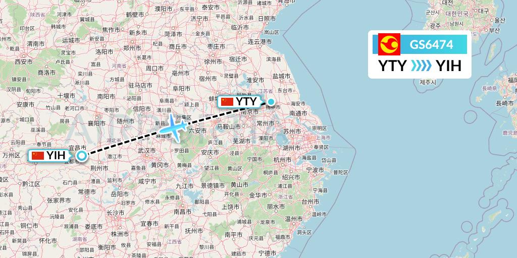 GS6474 Tianjin Airlines Flight Map: Yangzhou to Yichang