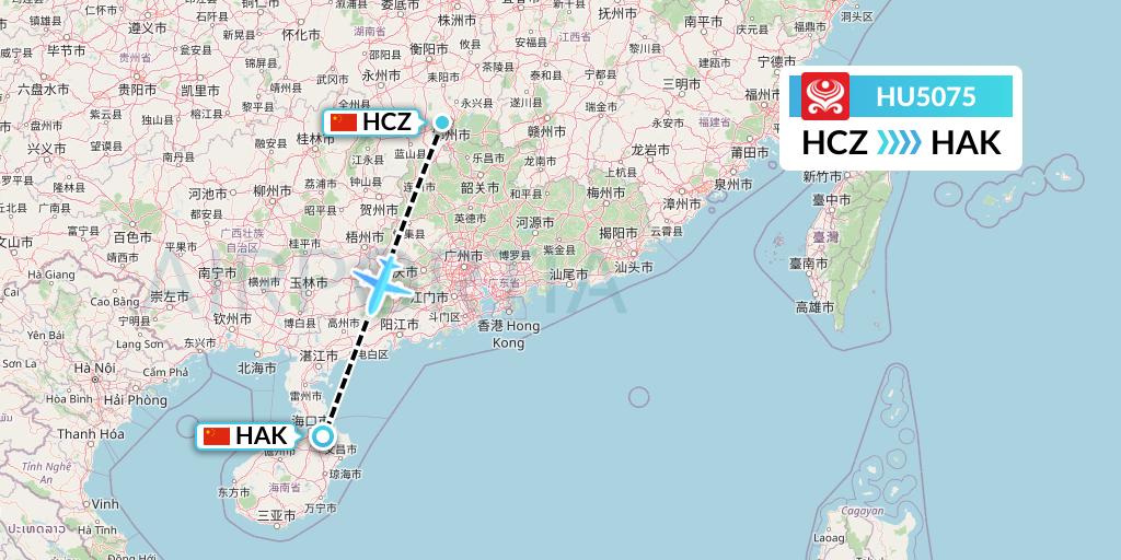 HU5075 Hainan Airlines Flight Map: Shaoguan to Haikou