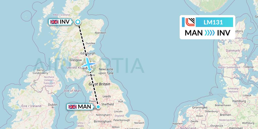 LM131 Loganair Flight Map: Manchester to Inverness