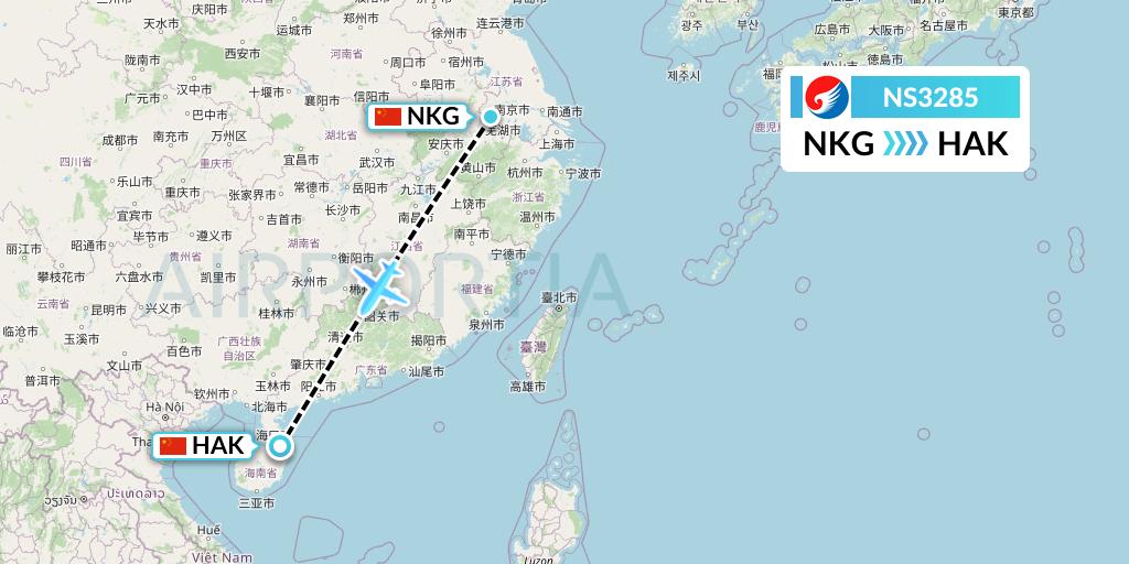 NS3285 Hebei Airlines Flight Map: Nanjing to Haikou