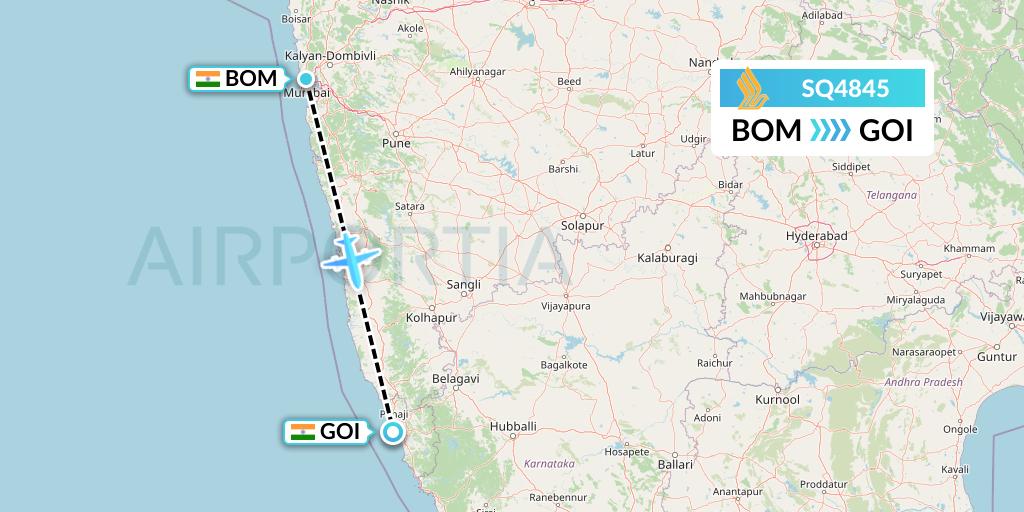 SQ4845 Singapore Airlines Flight Map: Mumbai to Goa