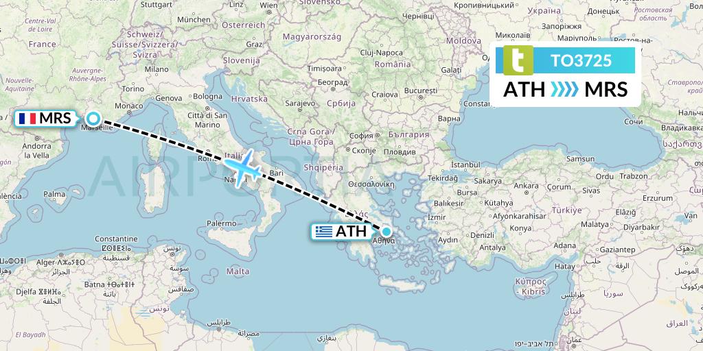 TO3725 Transavia France Flight Map: Athens to Marseille