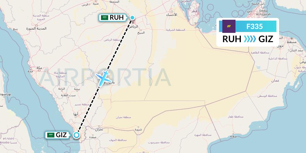 F335 flydeal Flight Map: Riyadh to Jizan