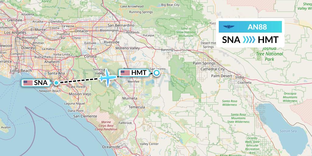 AN88 Advanced Air Flight Map: Orange County to Hemet