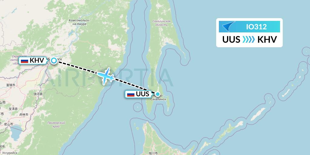 IO312 IrAero Flight Map: Yuzhno-Sakhalinsk to Khabarovsk