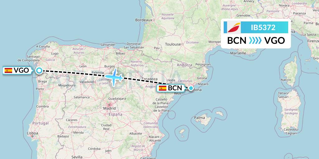 IB5372 Iberia Flight Map: Barcelona to Vigo