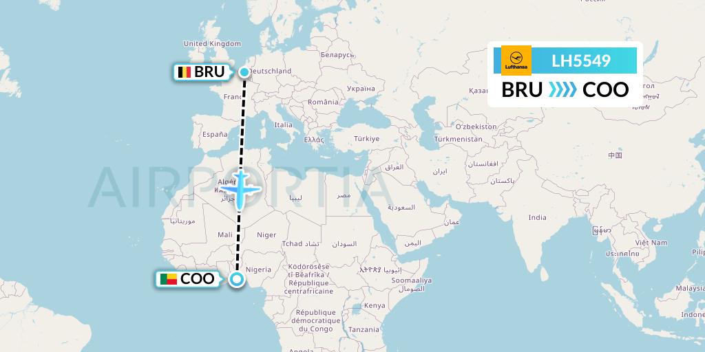 LH5549 Lufthansa Flight Map: Brussels to Cotonou