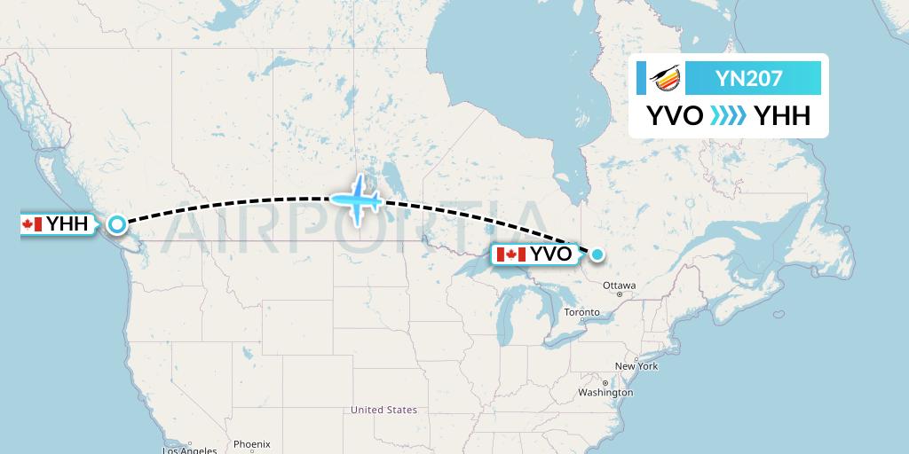 YN207 Air Creebec Flight Map: Val-d'Or to Campbell River