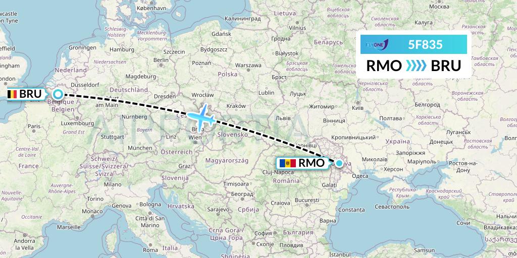 5F835 Fly One Flight Map: Chisinau to Brussels