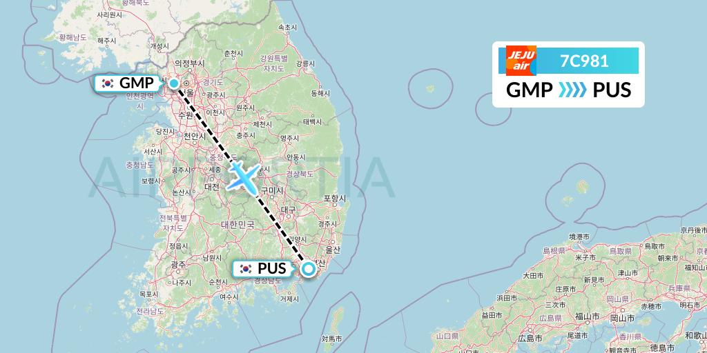 7C981 Jeju Air Flight Map: Seoul to Busan