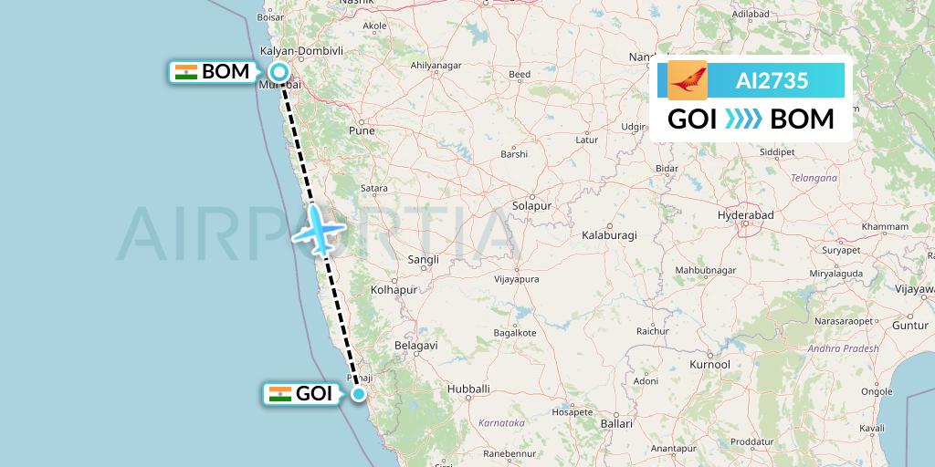 AI2735 Air India Flight Map: Goa to Mumbai