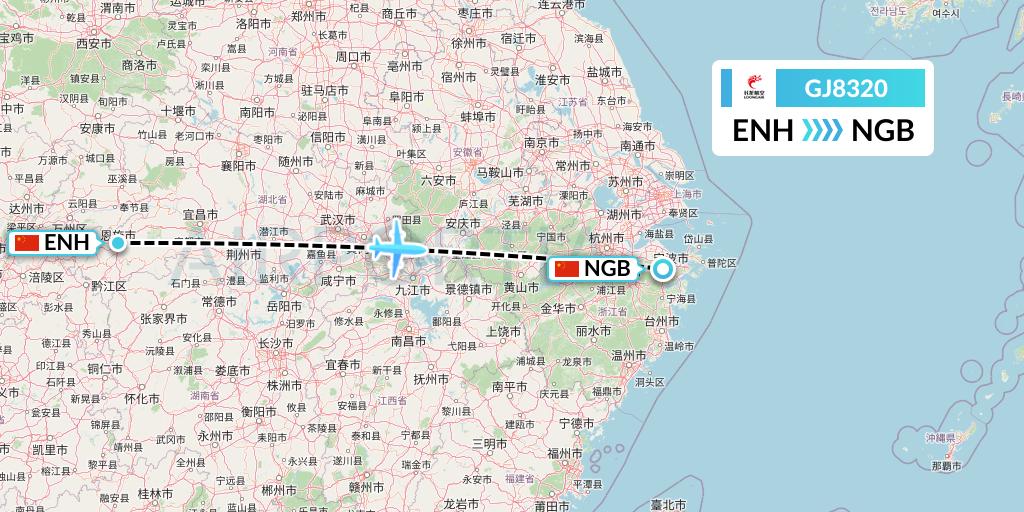 GJ8320 Loong Airlines Flight Map: Enshi to Ningbo