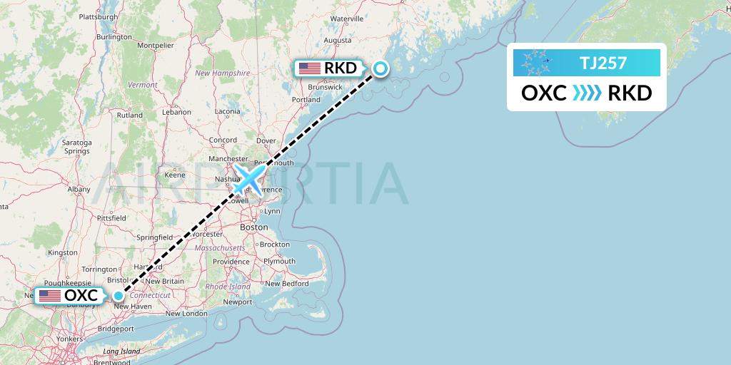 TJ257 Tradewind Aviation Flight Map: Oxford to Rockland