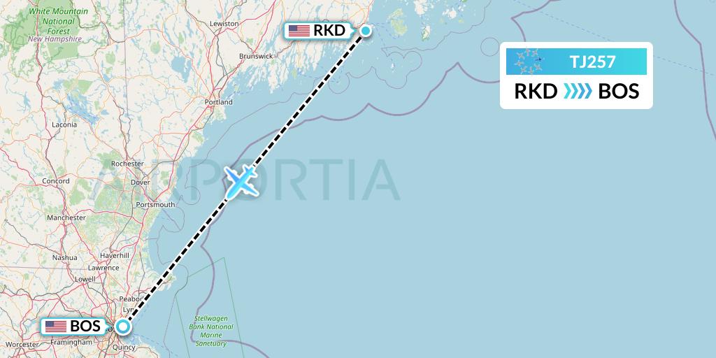 TJ257 Tradewind Aviation Flight Map: Rockland to Boston