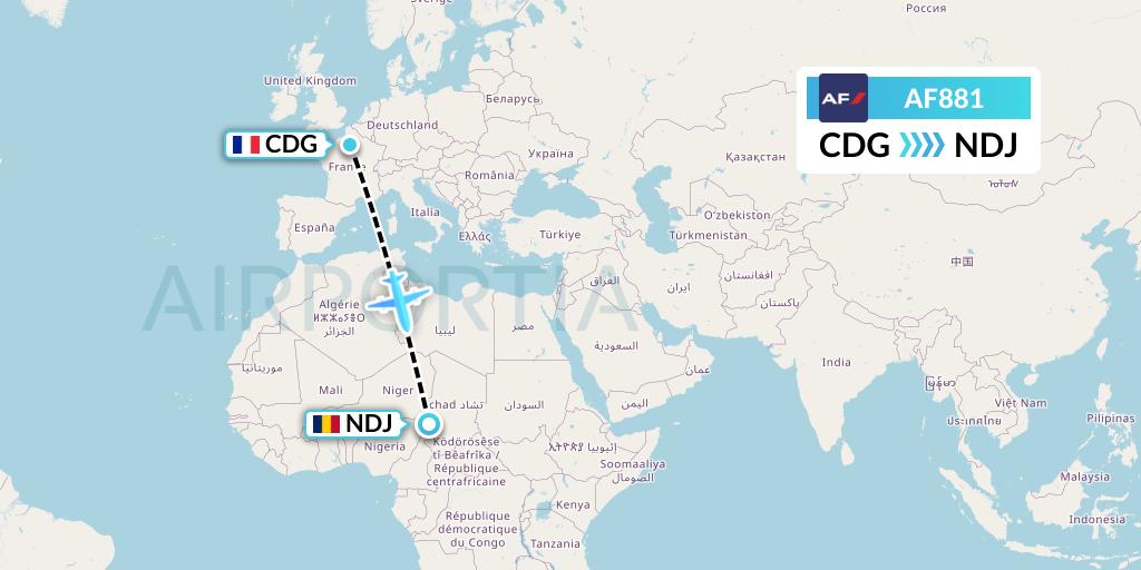 AF881 Air France Flight Map: Paris to N'Djamena