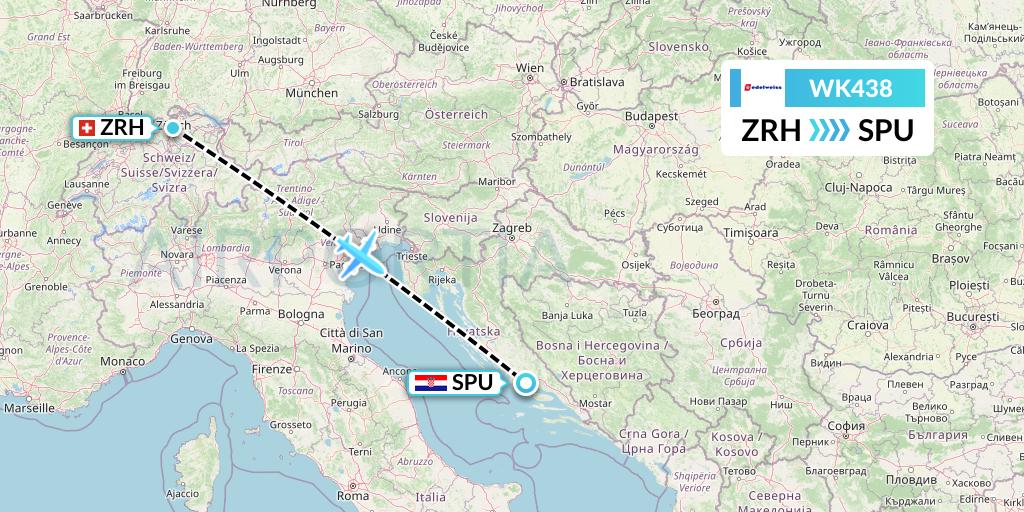 WK438 Edelweiss Air Flight Map: Zurich to Split