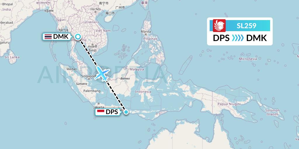 SL259 Thai Lion Air Flight Map: Denpasar to Bangkok