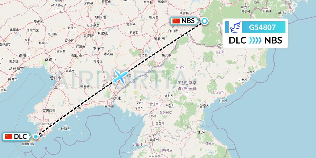 G54807 China Express Airlines Flight Map: Dalian to Baishan