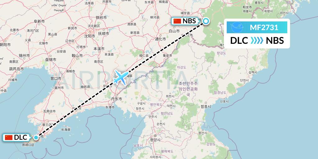MF2731 Xiamen Airlines Flight Map: Dalian to Baishan