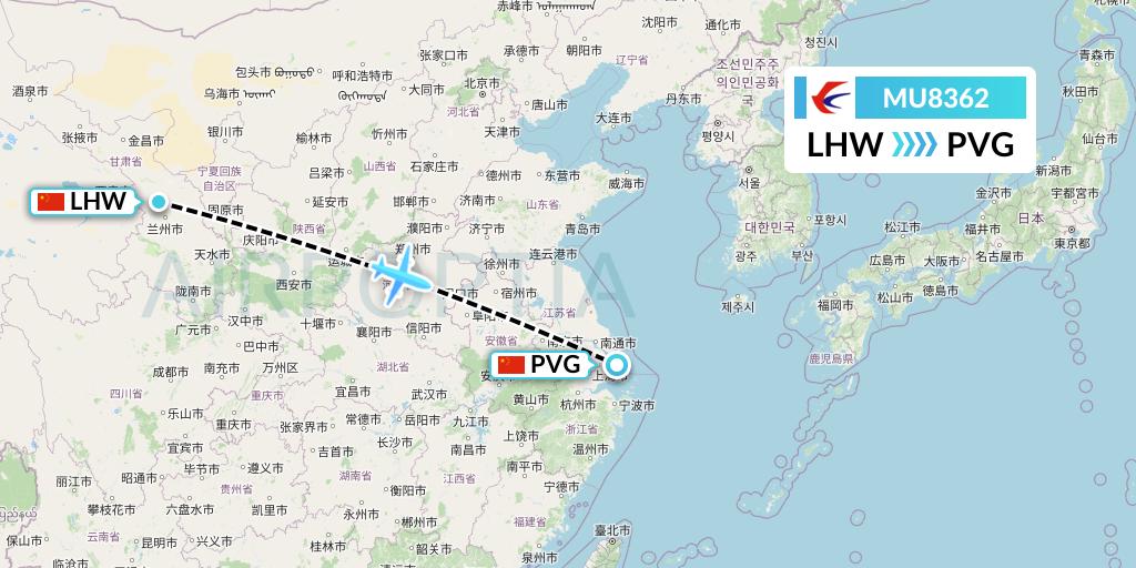 MU8362 China Eastern Airlines Flight Map: Lanzhou to Shanghai