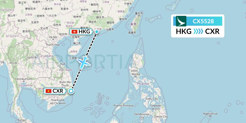 CX5528 Cathay Pacific Flight Map: Hong Kong to Nha Trang