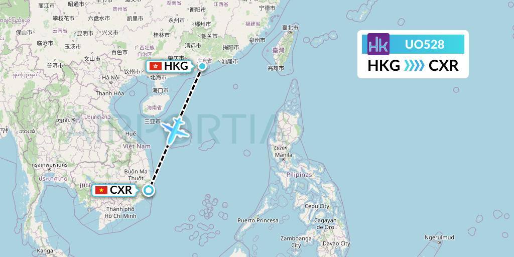 UO528 Hong Kong Express Flight Map: Hong Kong to Nha Trang