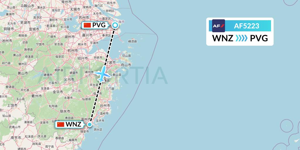 AF5223 Air France Flight Map: Wenzhou to Shanghai