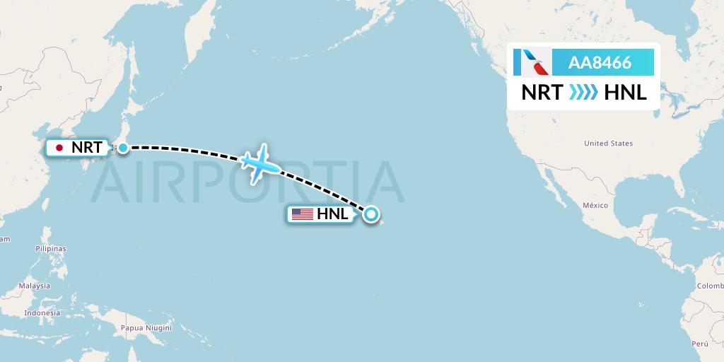 AA8466 American Airlines Flight Map: Tokyo to Honolulu