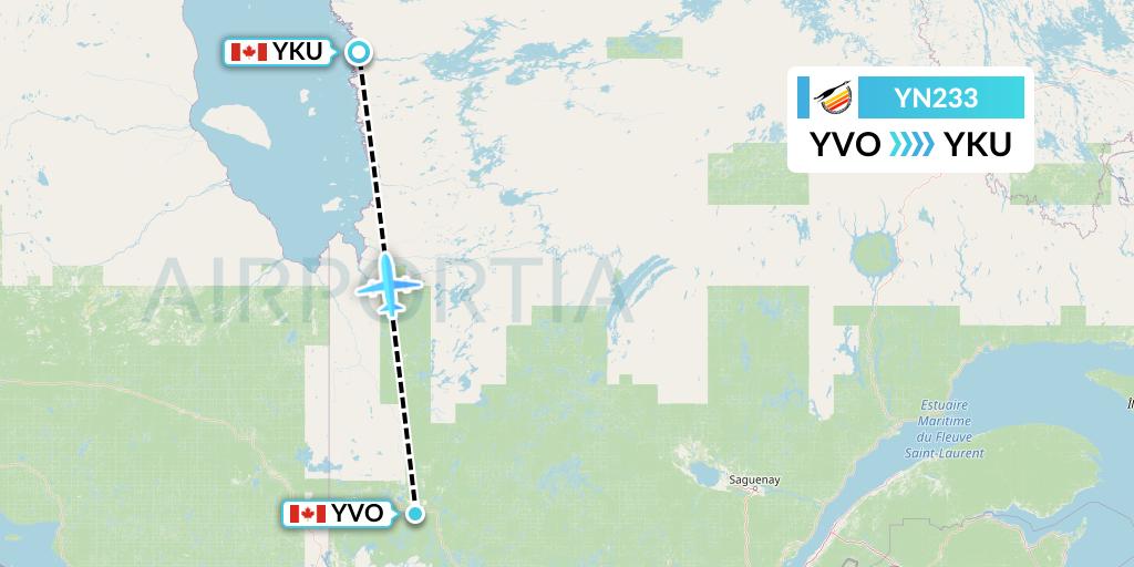 YN233 Air Creebec Flight Map: Val-d'Or to Chisasibi