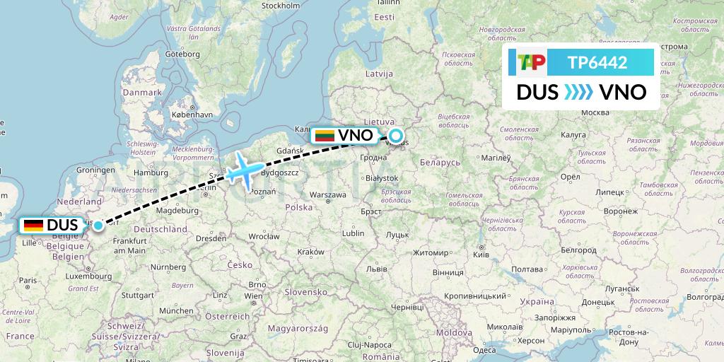 TP6442 TAP Portugal Flight Map: Dusseldorf to Vilnius