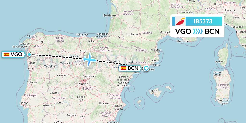 IB5373 Iberia Flight Map: Vigo to Barcelona