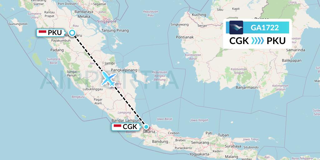 GA1722 Garuda Indonesia Flight Map: Jakarta to Pekanbaru