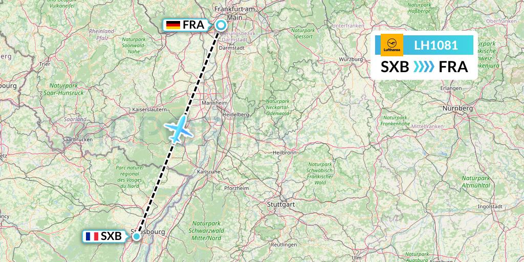 LH1081 Lufthansa Flight Map: Strasbourg to Frankfurt