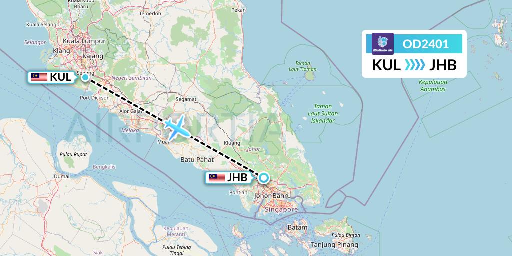 OD2401 Batik Air Malaysia Flight Map: Kuala Lumpur to Johor Bahru