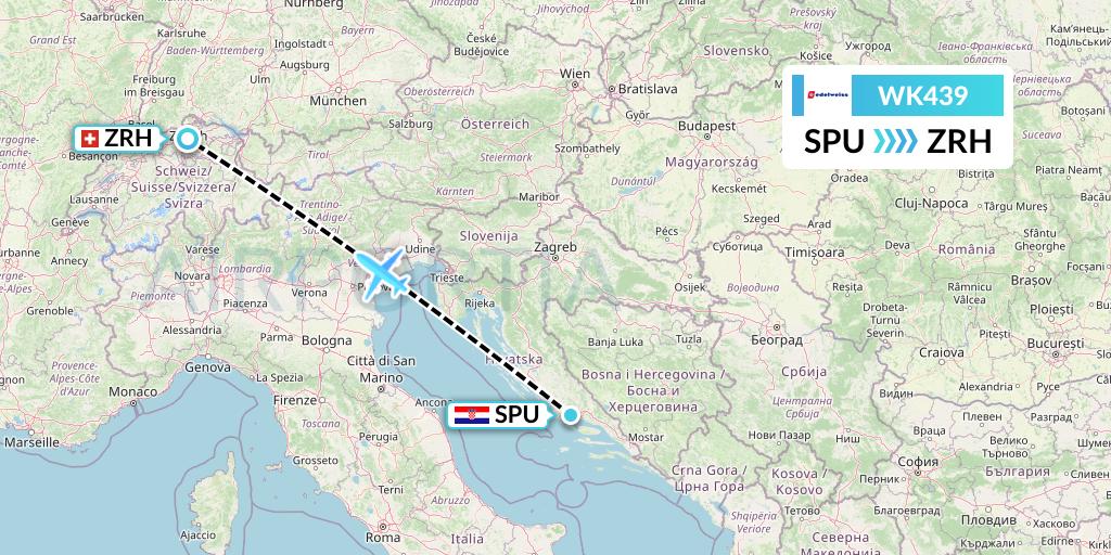 WK439 Edelweiss Air Flight Map: Split to Zurich
