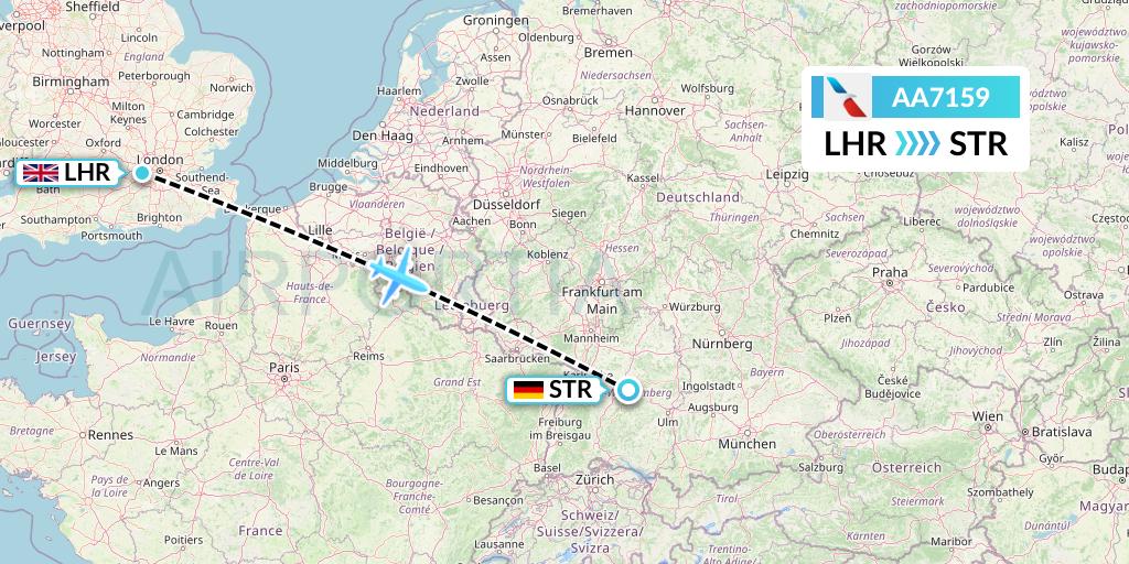 AA7159 American Airlines Flight Map: London to Stuttgart