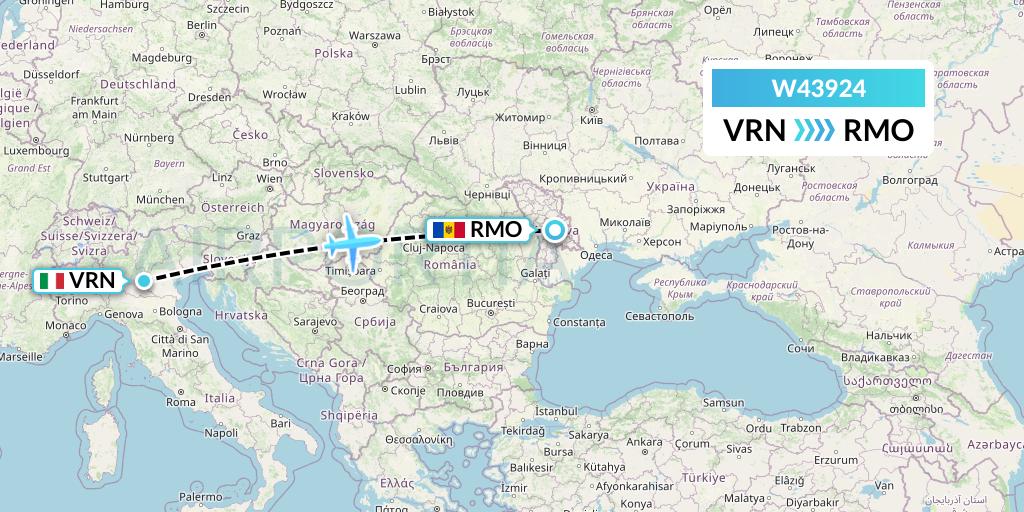 W43924 Wizz Air Malta Flight Map: Verona to Chisinau