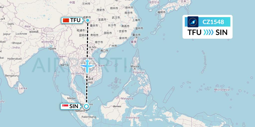 CZ1548 China Southern Airlines Flight Map: Chengdu to Singapore