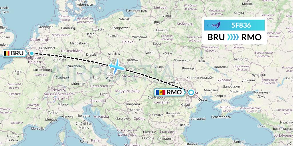 5F836 Fly One Flight Map: Brussels to Chisinau