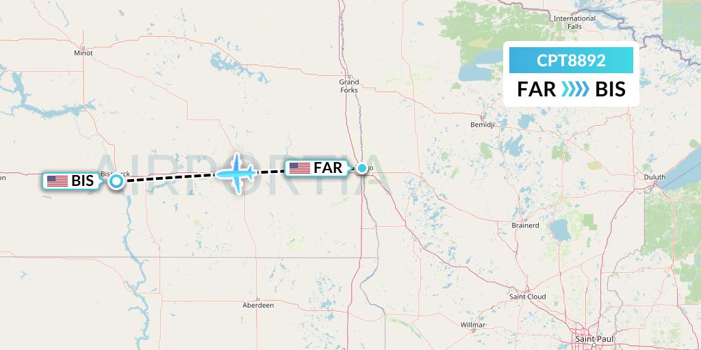 CPT8892 Corporate Air Flight Map: Fargo to Bismarck