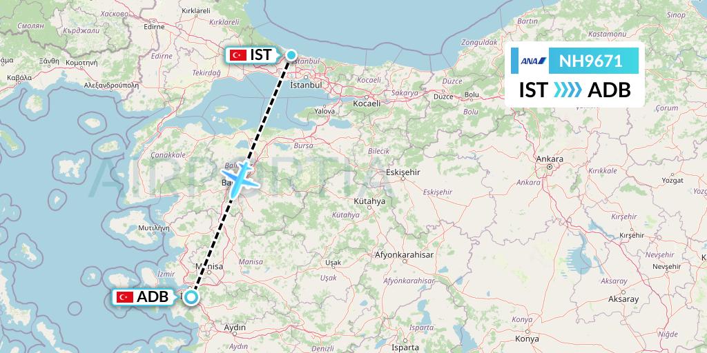 NH9671 All Nippon Airways Flight Map: Istanbul to Izmir