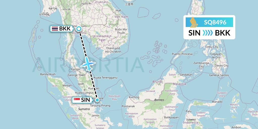 SQ8496 Singapore Airlines Flight Map: Singapore to Bangkok