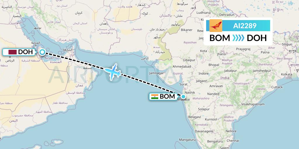AI2289 Air India Flight Map: Mumbai to Doha