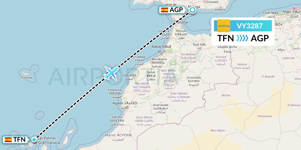 VY3287 Vueling Flight Map: Tenerife to Malaga